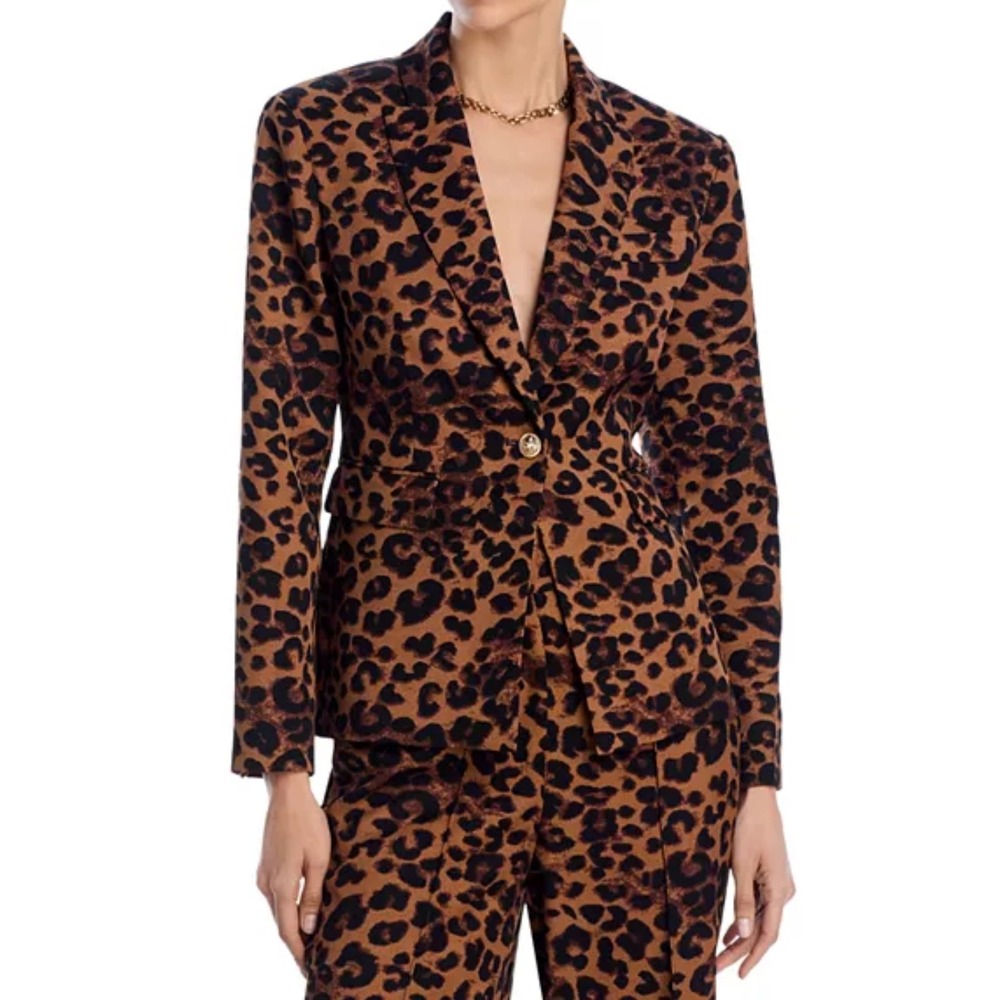 AQUA Leopard Print Peak Lapel Blazer Jacket Women's Size S Gold Button
